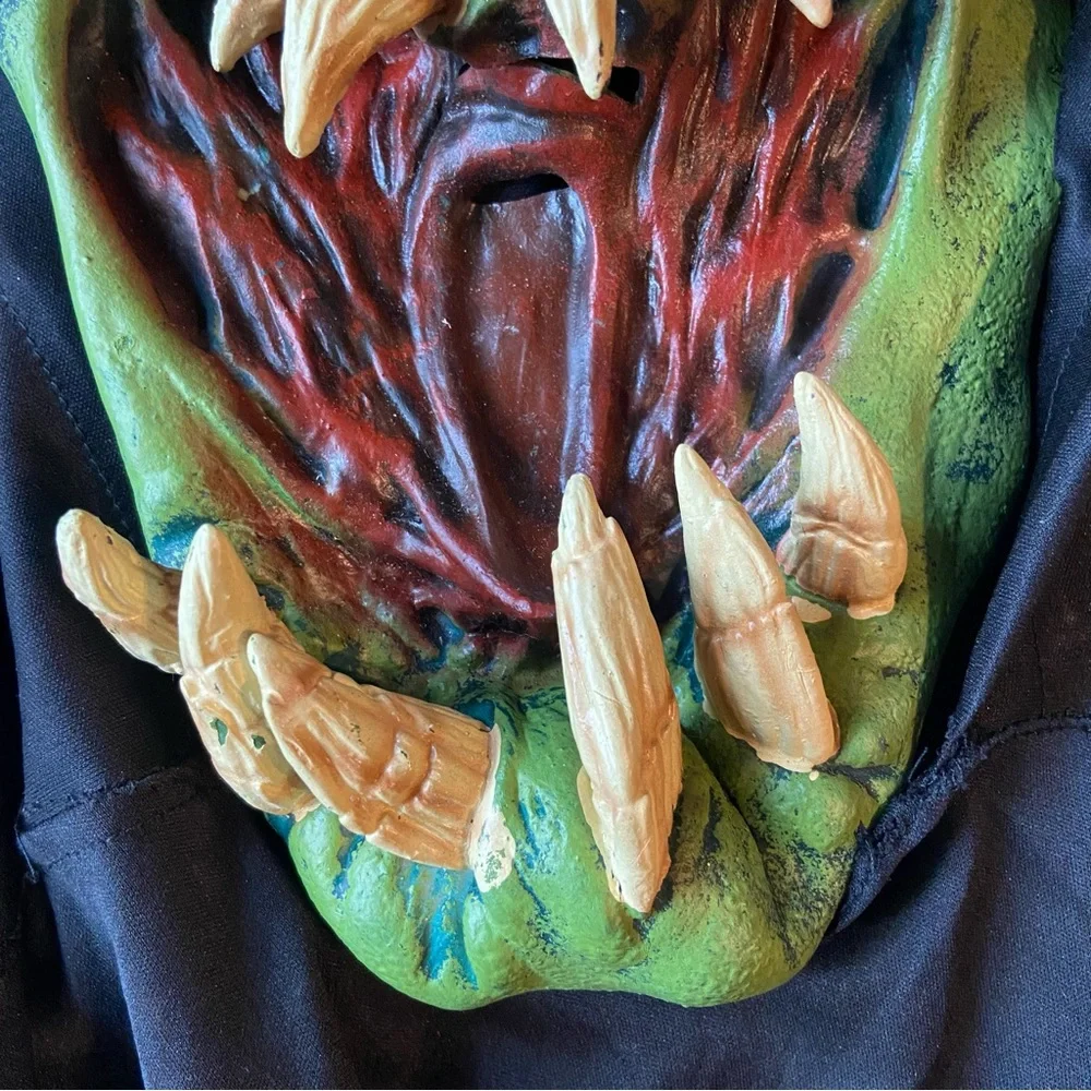 PAPER MAGIC Vintage Monster Mask 2002 Scary Green Teeth Halloween Costume Hood